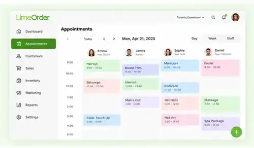 LimeOrder in-app salon booking calendar embedded in POS software