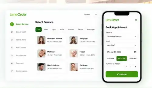 LimeOrder online booking software for salon spa and barbershop customers
