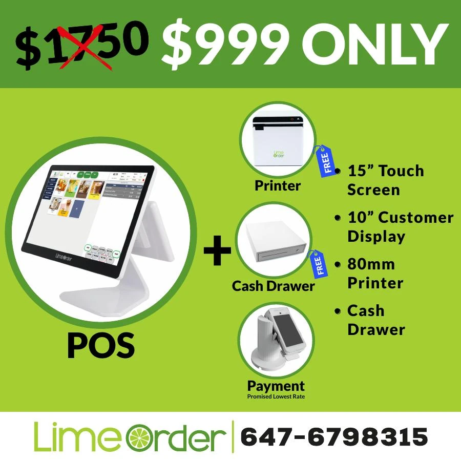 LimeOrder POS promotional offer: $999, previously $1,750, with free printer and cash drawer