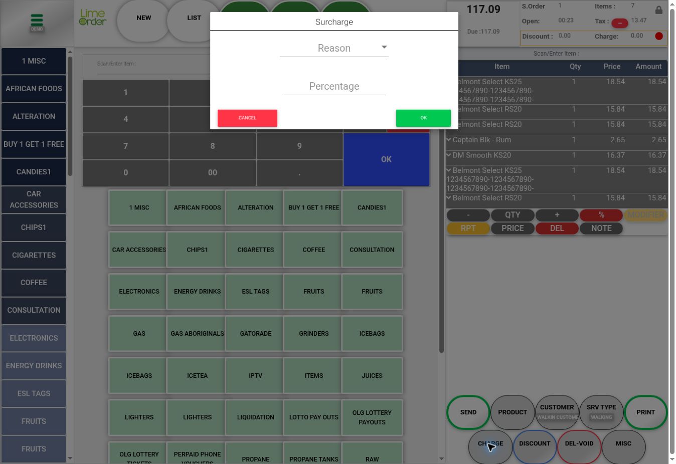 2. Select the reason and percentage
